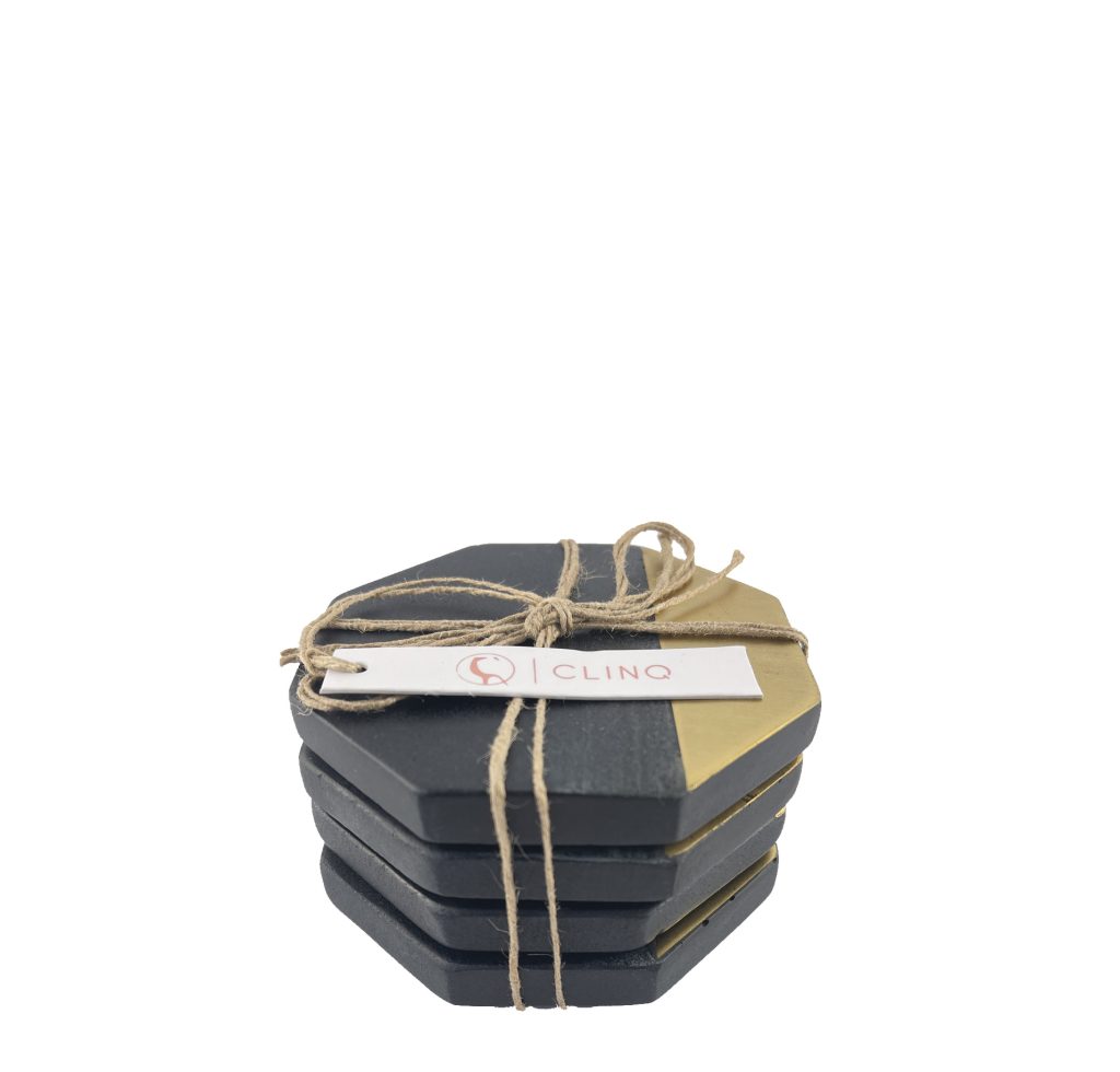Clinq Brass & Black Hexagon Coasters